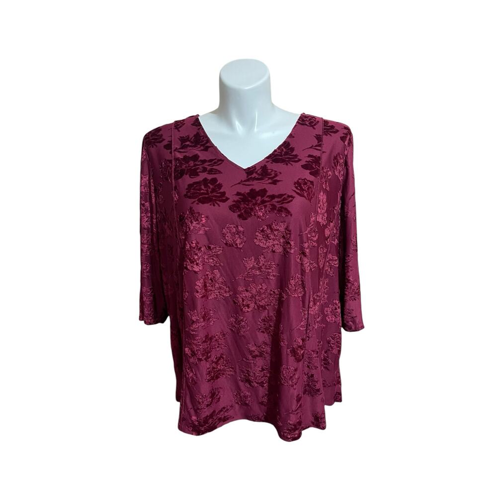 Catherine's Velvet Flocked Burnout Blouse 3XWP (Petite Plus)-Whimsigoth‎